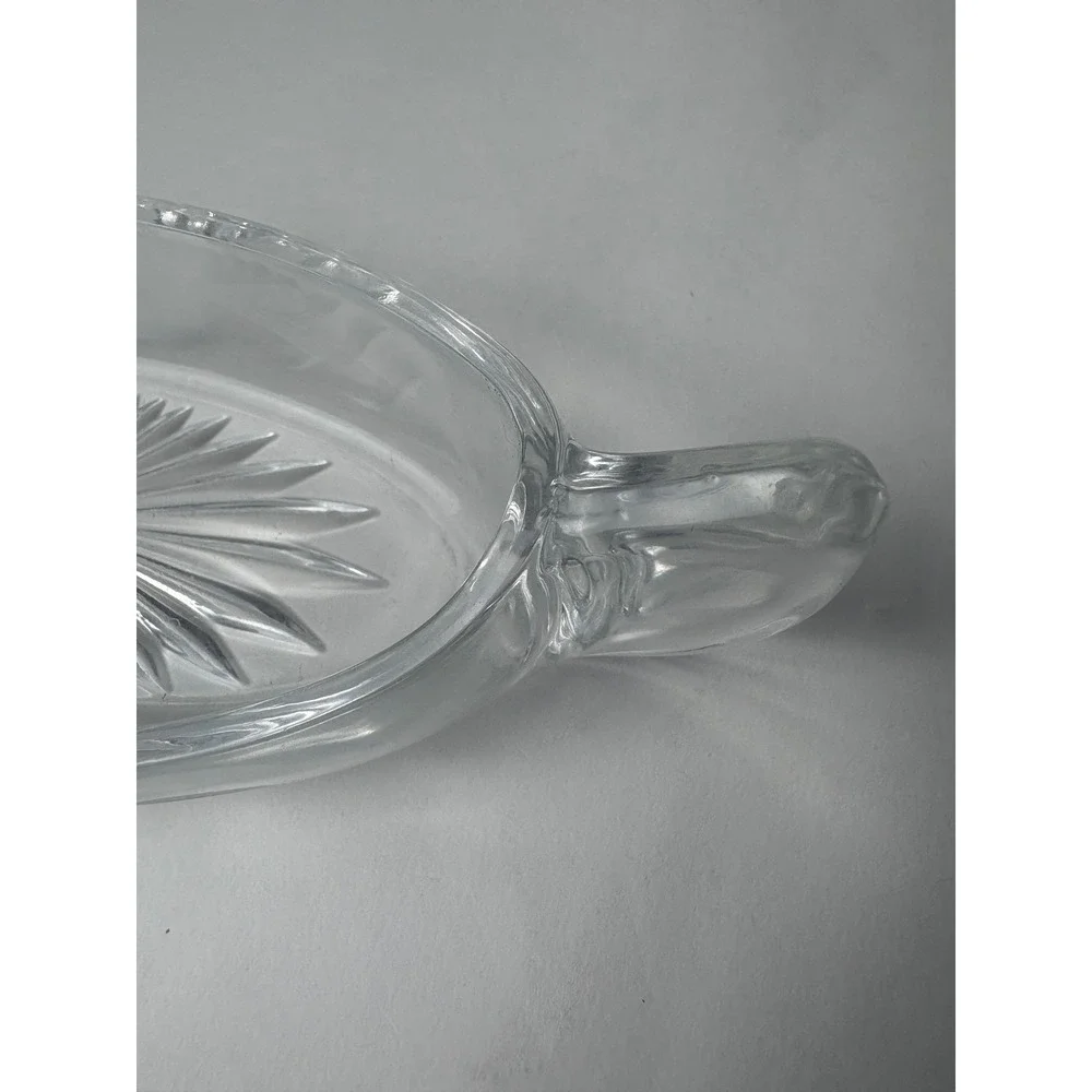Vintage‎ Clear Etched Star Glass Oval Canoe Boat Dish w Handles Floral Design
